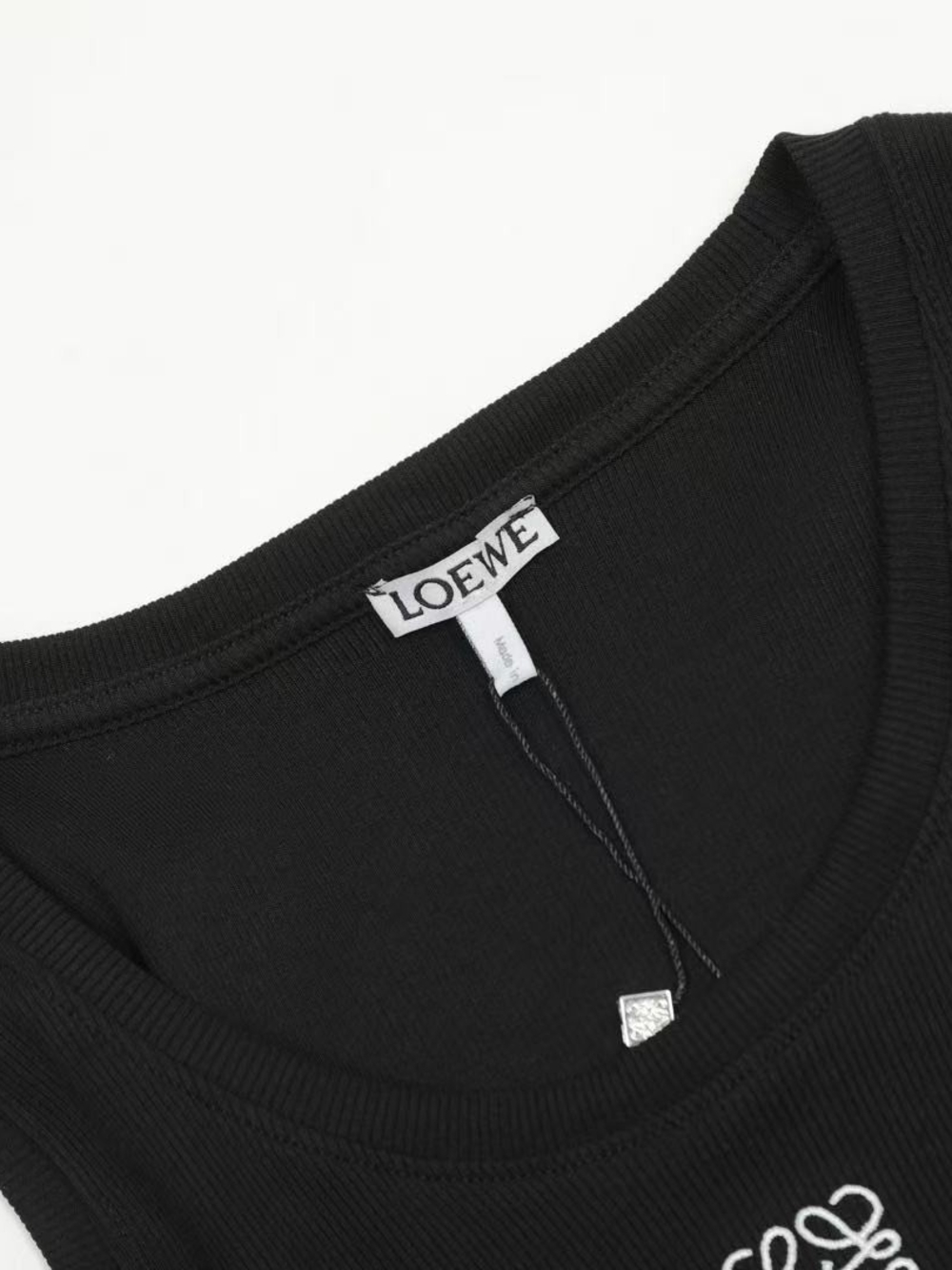 New LOEWE Anagram Embroidered Ribbed Tank Top Black Sleeveless Top - Picture 2 of 7